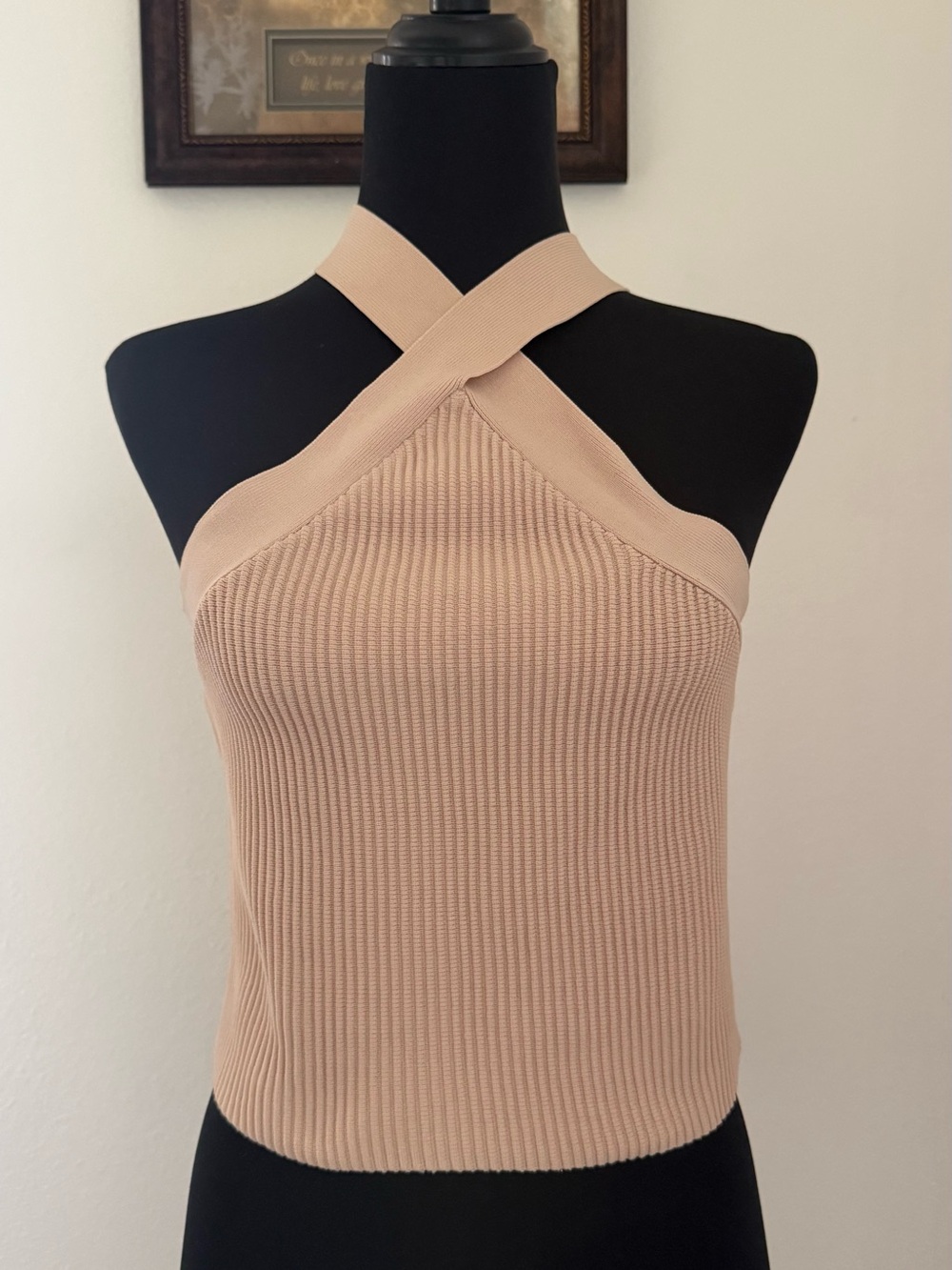FOREVER 21 Nude Ribbed Criss-Cross Halter Top – Size M